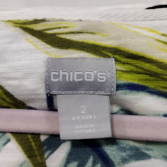 Chico's Button Back Slub Tee Women's L White Multi Textured Tropical Coastal - Picture 10 of 11